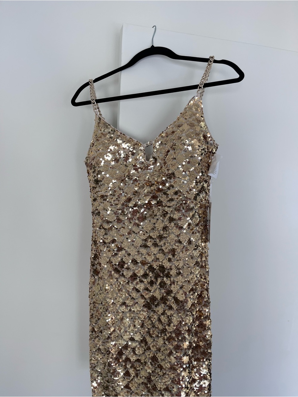 Siena Studio Gold Sequin Slip Dress with Chain Straps
